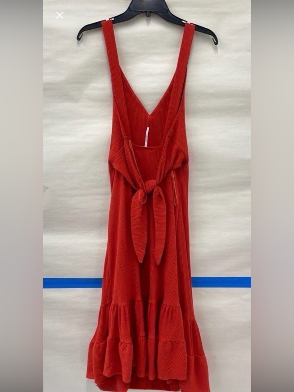 NWT Free People V Neck Low Back Ribbed Maxi in Tomato w/Tie Size S - Picture 3 of 7